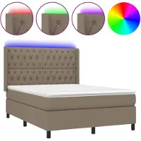 vidaXL Boxspring met matras en LED stof taupe 140x190 cm