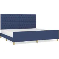 vidaXL Bedframe met hoofdeinde stof blauw 200x200 cm