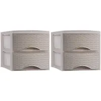Forte Plastics Plasticforte thuis kantoor organizer ladeblok - 2x - 2 lades - 25 x 37 x 26 cm - kunststof - beige - Ladeblok
