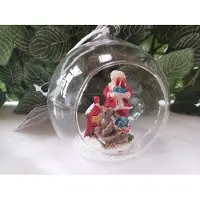 Atmosphera Transparante kerstbal met Kerstman met slee en pakjes 9cmHxØ9cm