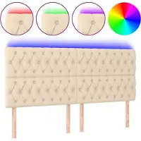 vidaXL Hoofdbord LED 200x7x118/128 cm stof crèmekleurig
