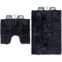 Wicotex - Badmat set met Toiletmat - WC mat met uitsparing ruit Zwart - Antislip onderkant