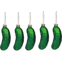 Trend24 - Kerstornament augurk - Kerstbal - Kerstballen - Kerstboom versiering - Kerstornamenten grappig - Kersthanger - Kerstboomhanger - Kerstdecoratie - Glas - Set van 5 - Groen - 3 x 10 cm