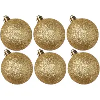 Cosy & Trendy 6x stuks kunststof glitter kerstballen goud 8 cm - Kerstbal