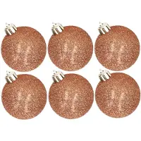 Cosy & Trendy 6x stuks kunststof glitter kerstballen koper 8 cm - Kerstbal