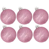 Cosy & Trendy 6x stuks kunststof glitter kerstballen roze 8 cm - Kerstbal