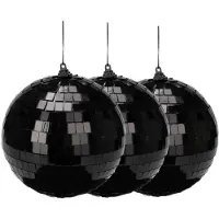 Merkloos Christmas Decoration disco kerstbal - 3x st- zwart - 12 cm - kunststof - Kerstbal