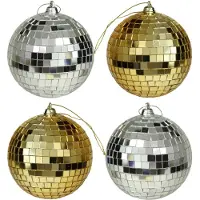 Othmar decorations Kerstballen disco - 4x st - goud en zilver - 10 cm - kunststof - Kerstbal