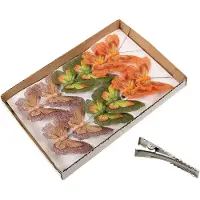 Othmar decorations kerst vlinders op clip-12x-oranje, groen,bruin- 9cm - Kersthangers