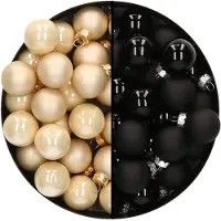 Othmar decorations Mini kerstballen - 48x st - champagne en zwart - 2,5 cm - glas - Kerstbal