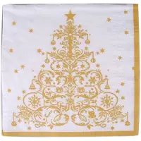 Gerimport Kerst tafel servetten 40x stuks van 33 x 33 cm - Gouden kerstboom print - Feestservetten