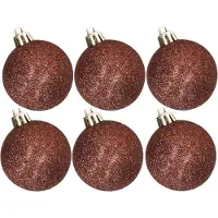 Cosy & Trendy 6x stuks kunststof glitter kerstballen donkerbruin 6 cm - Kerstbal