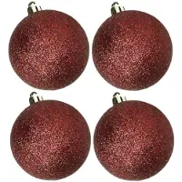 Cosy & Trendy 4x stuks kunststof glitter kerstballen donkerrood 10 cm - Kerstbal