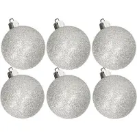 Cosy & Trendy 6x stuks kunststof glitter kerstballen zilver 8 cm - Kerstbal