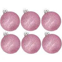 Cosy & Trendy 6x stuks kunststof glitter kerstballen roze 6 cm - Kerstbal