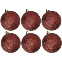Cosy & Trendy 6x stuks kunststof glitter kerstballen donkerrood 6 cm - Kerstbal