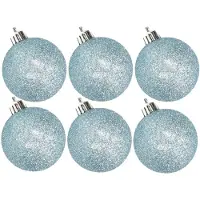 Cosy & Trendy 6x stuks kunststof glitter kerstballen ijsblauw 8 cm - Kerstbal