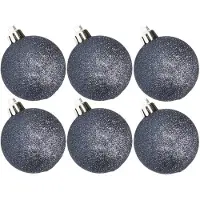 Cosy & Trendy 6x stuks kunststof glitter kerstballen donkerblauw 8 cm - Kerstbal