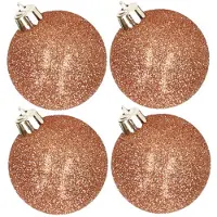 Cosy & Trendy 4x stuks kunststof glitter kerstballen koper 10 cm - Kerstbal