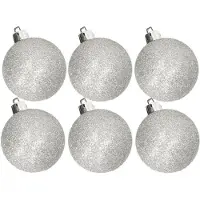 Cosy & Trendy 6x stuks kunststof glitter kerstballen zilver 6 cm - Kerstbal