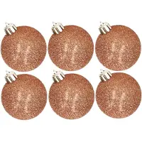 Cosy & Trendy 6x stuks kunststof glitter kerstballen koper 6 cm - Kerstbal