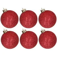 Cosy & Trendy 6x stuks kunststof glitter kerstballen rood 6 cm - Kerstbal