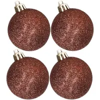 Cosy & Trendy 4x stuks kunststof glitter kerstballen donkerbruin 10 cm - Kerstbal