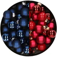Othmar decorations Mini kerstballen - 48x st - donkerblauw en rood - 2,5 cm - glas - Kerstbal