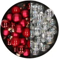 Othmar decorations Mini kerstballen - 48x- transparant parelmoer/rood - 2,5 cm - glas - Kerstbal