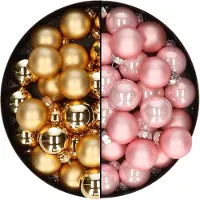 Othmar decorations Mini kerstballen - 48x st - goud en lichtroze - 2,5 cm - glas - Kerstbal