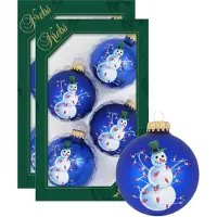 Merkloos 8x stuks luxe glazen kerstballen 7 cm blauw met sneeuwpop - Kerstbal