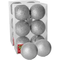 Gerimport 12x stuks kerstballen zilver glitters kunststof 4 cm - Kerstbal