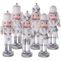 Merkloos Christmas Decoration kersthangers -notenkrakers- zilver - 6x - hout - Kersthangers