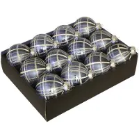 Othmar decorations 24x stuks luxe glazen gedecoreerde kerstballen donkerblauw schotse ruit 7,5 cm - Kerstbal
