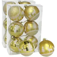 Gerimport 12x stuks gedecoreerde kerstballen goud kunststof 6 cm - Kerstbal