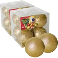 Gerimport 16x stuks kerstballen goud glitters kunststof 7 cm - Kerstbal