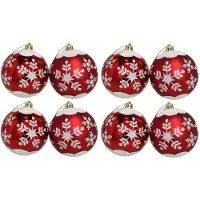 Gerimport 8x stuks gedecoreerde kerstballen rood kunststof 8 cm - Kerstbal