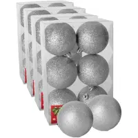 Gerimport 24x stuks kerstballen zilver glitters kunststof 4 cm - Kerstbal