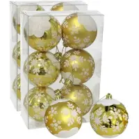 Gerimport 12x stuks gedecoreerde kerstballen goud kunststof 6 cm - Kerstbal