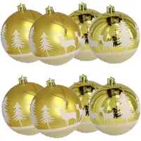 Gerimport 8x stuks gedecoreerde kerstballen goud kunststof 8 cm - Kerstbal
