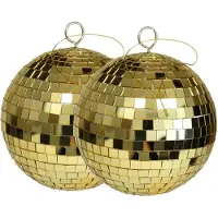 Othmar decorations disco kerstballen - 2x - goud - 15 cm - kunststof - Kerstbal