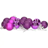 Gerimport 16x stuks kerstballen paars mix van mat/glans/glitter kunststof 3 cm - Kerstbal