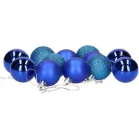 Gerimport 12x stuks kerstballen blauw mix van mat/glans/glitter kunststof 4 cm - Kerstbal