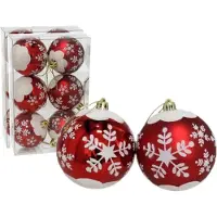 Gerimport 12x stuks gedecoreerde kerstballen rood kunststof 6 cm - Kerstbal