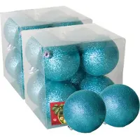 Gerimport 16x stuks kerstballen ijsblauw glitters kunststof 7 cm - Kerstbal