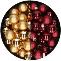 Othmar decorations Mini kerstballen - 48x st - donkerrood en goud - 2,5 cm - glas - Kerstbal