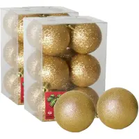 Gerimport 24x stuks kerstballen goud glitters kunststof 6 cm - Kerstbal