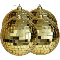 Othmar decorations disco kerstballen - 4x - goud - 10 cm - kunststof - Kerstbal