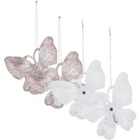 Merkloos Kersthangers vlinders -4x-transparant met roze en wit -15cm -kunststof - Kersthangers