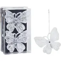 Merkloos Christmas Decoration kersthangers vlinders - 4x -transparant/wit 15 cm - Kersthangers